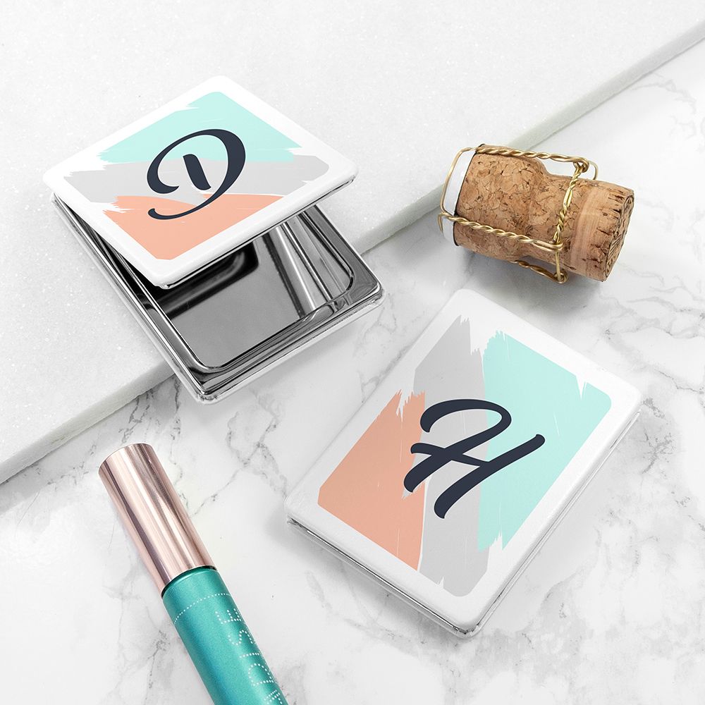 Personalised brush stroke rectangle compact mirrors sunrise