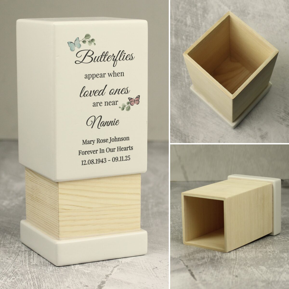 Personalised Butterflies Appear Small Wooden Urn: 7 - Urns By Gift Moments