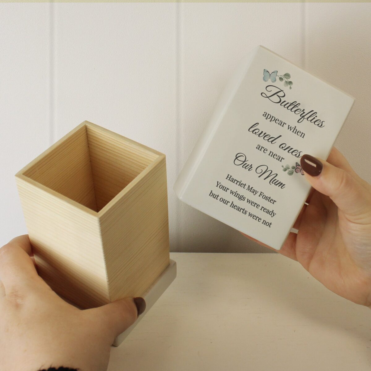 Personalised Butterflies Appear Small Wooden Urn: 6 - Urns By Gift Moments