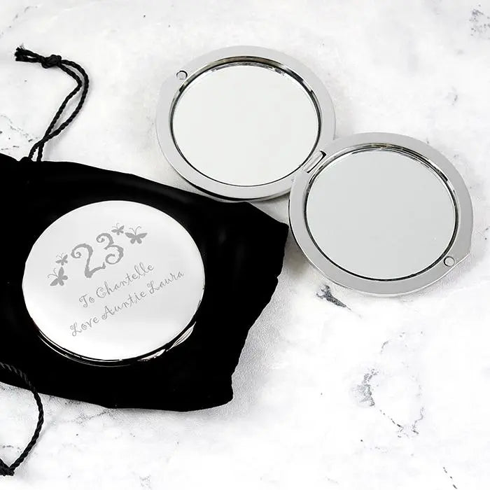 Personalised Butterfly Age Round Compact Mirror: 3 - Compact Mirrors By Gift Moments