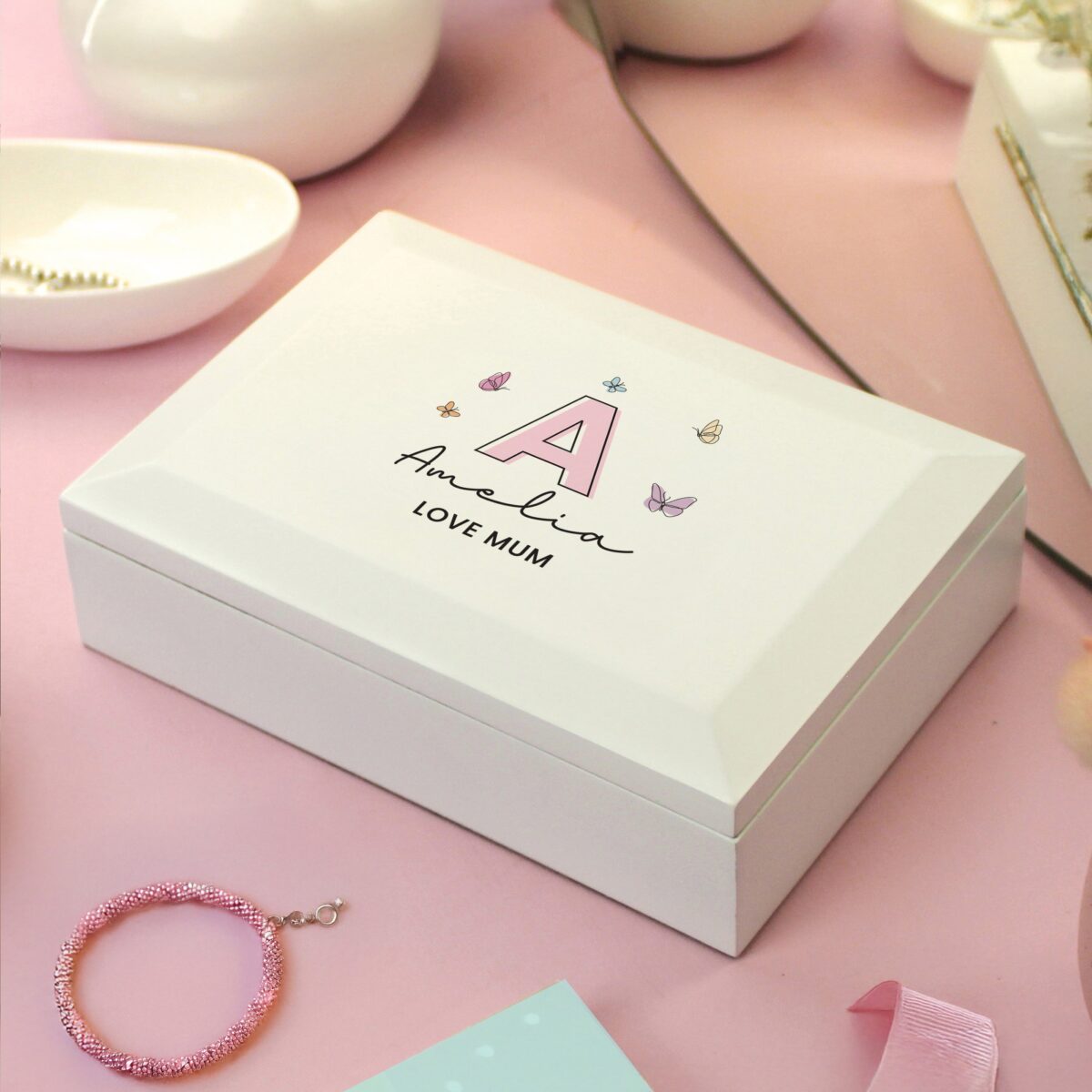 Personalised Butterfly Initial Wooden Jewellery Box: 5 - Jewellery Boxes By Gift Moments