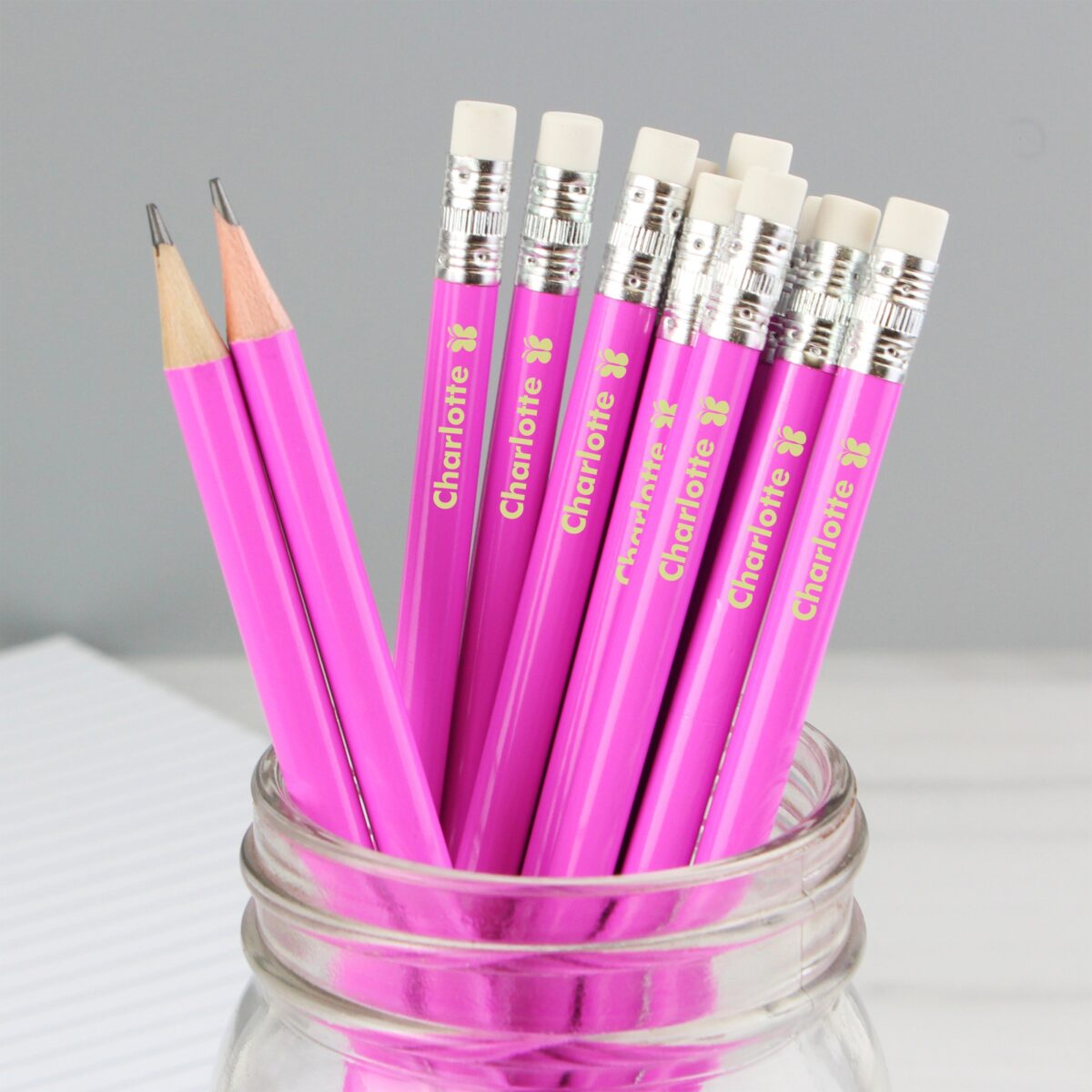 Personalised Butterfly Motif Pink Pencils: 1 - Pens & Pencils By Gift Moments