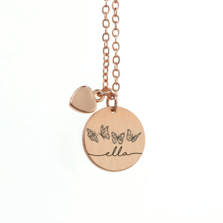 Personalised Butterfly Row Matte Heart & Disc Necklaces: 6 - Necklaces By Gift Moments