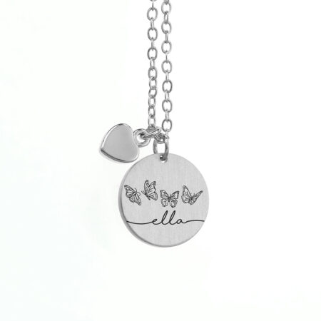 Personalised Butterfly Row Matte Heart & Disc Necklaces: 7 - Necklaces By Gift Moments