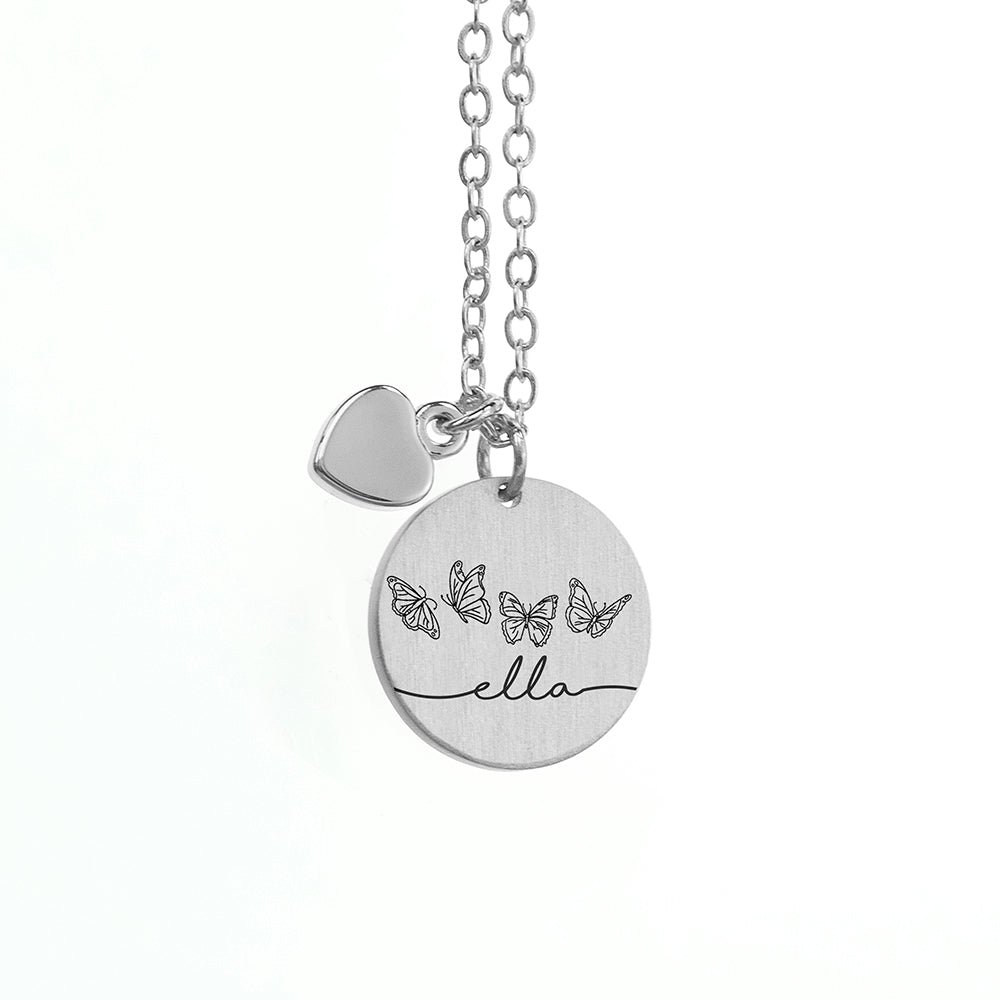 Personalised Butterfly Row Matte Heart & Disc Necklaces: 7 - Necklaces By Gift Moments