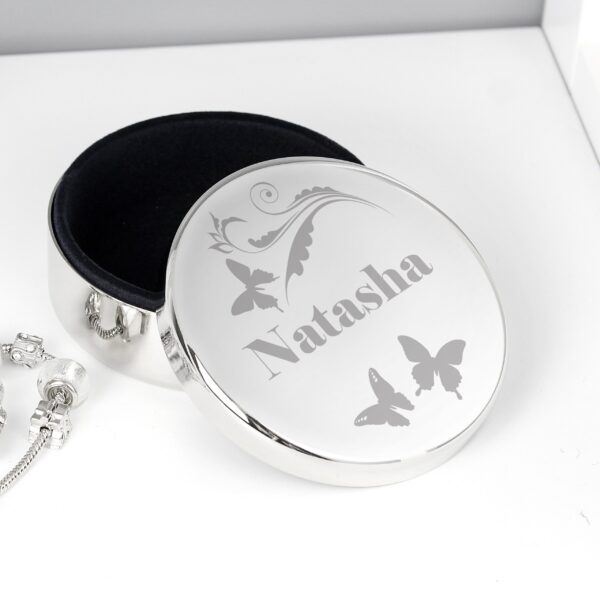Personalised Butterfly Swirl Round Trinket Box: 1 - Trinket Boxes By Gift Moments