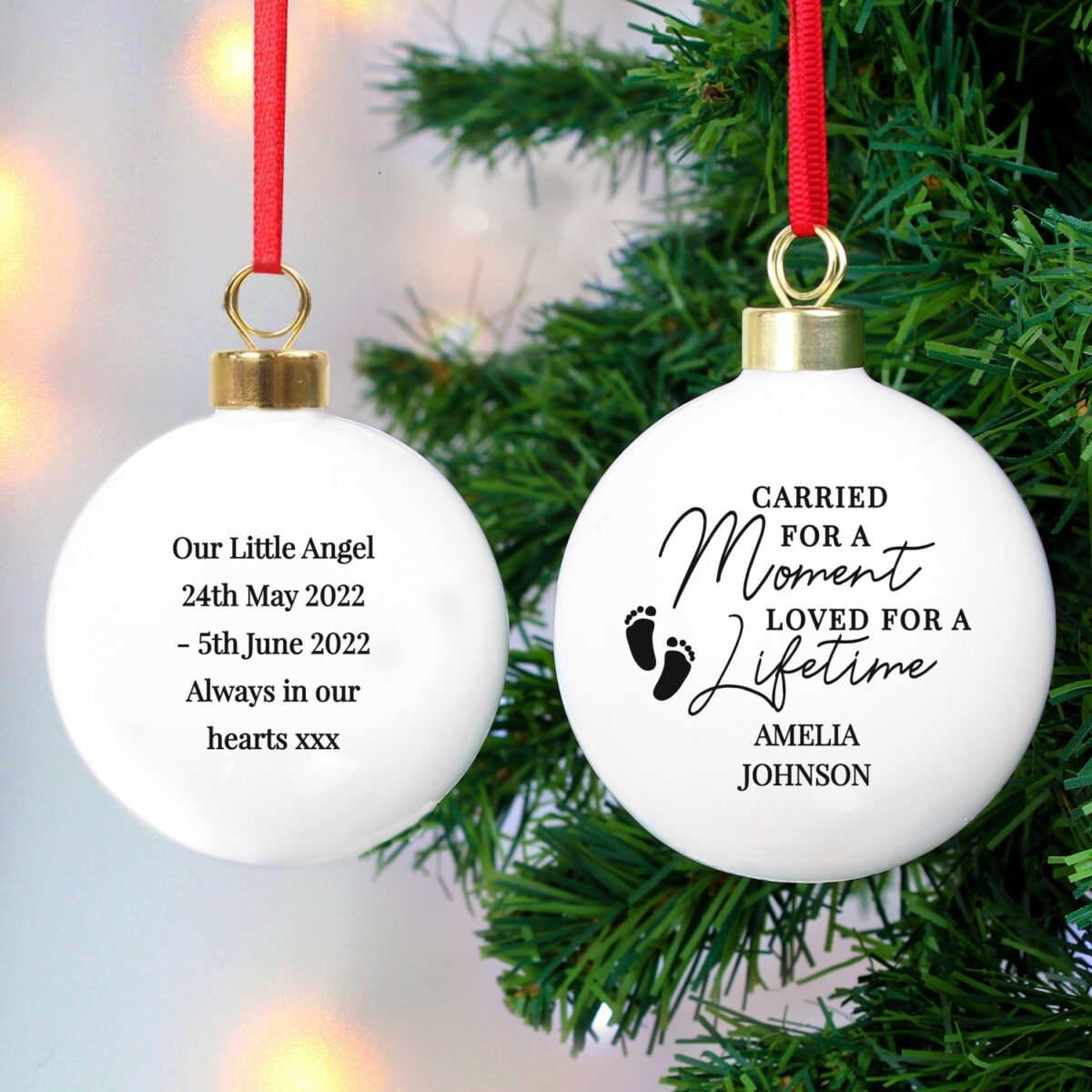 Personalised Carried For A Moment Bauble: 2 - Christmas Baubles By Gift Moments