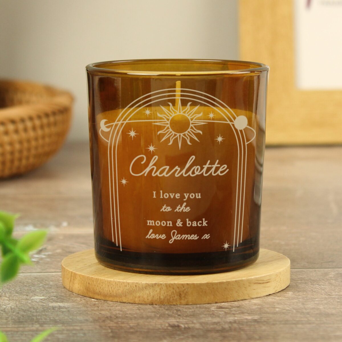 Personalised Celestial Amber Glass Candle: 2 - Candles By Gift Moments