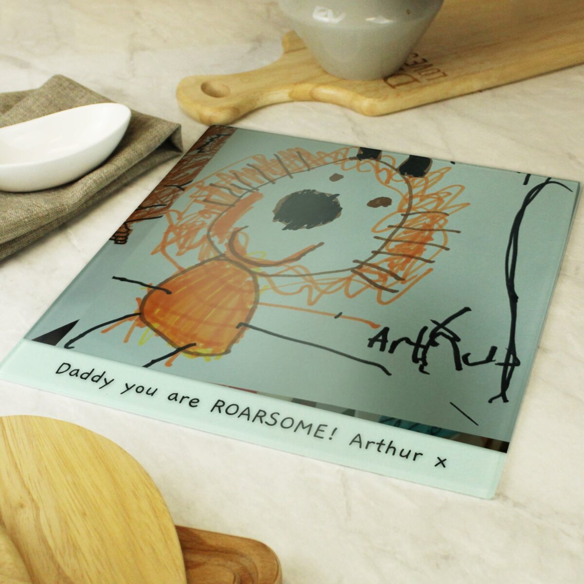 Personalised Childrens Drawing Photo Upload Glass Chopping Board/Worktop Saver: 3 - Chopping Boards By Gift Moments