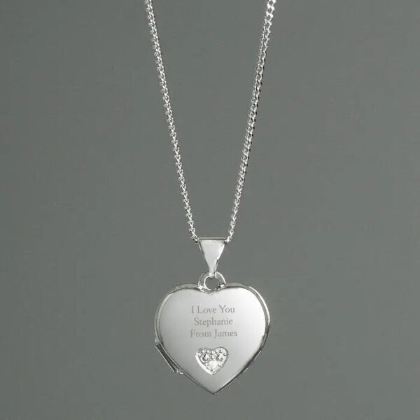 Personalised Children’s Sterling Silver and Cubic Zirconia Heart Locket Necklace: 1 - Necklaces By Gift Moments