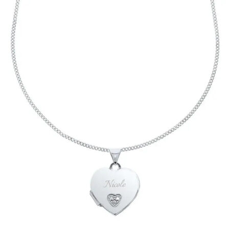 Personalised Children’s Sterling Silver & Cubic Zirconia Heart Locket Necklace: 5 - Necklaces By Gift Moments