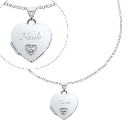 Personalised Children’s Sterling Silver & Cubic Zirconia Heart Locket Necklace: 6 - Necklaces By Gift Moments