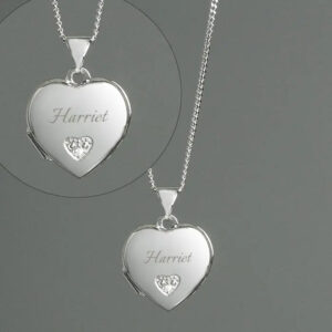 Personalised Children’s Sterling Silver & Cubic Zirconia Heart Locket Necklace: 2 - Necklaces By Gift Moments