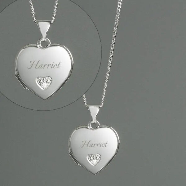 Personalised Children’s Sterling Silver & Cubic Zirconia Heart Locket Necklace: 2 - Necklaces By Gift Moments