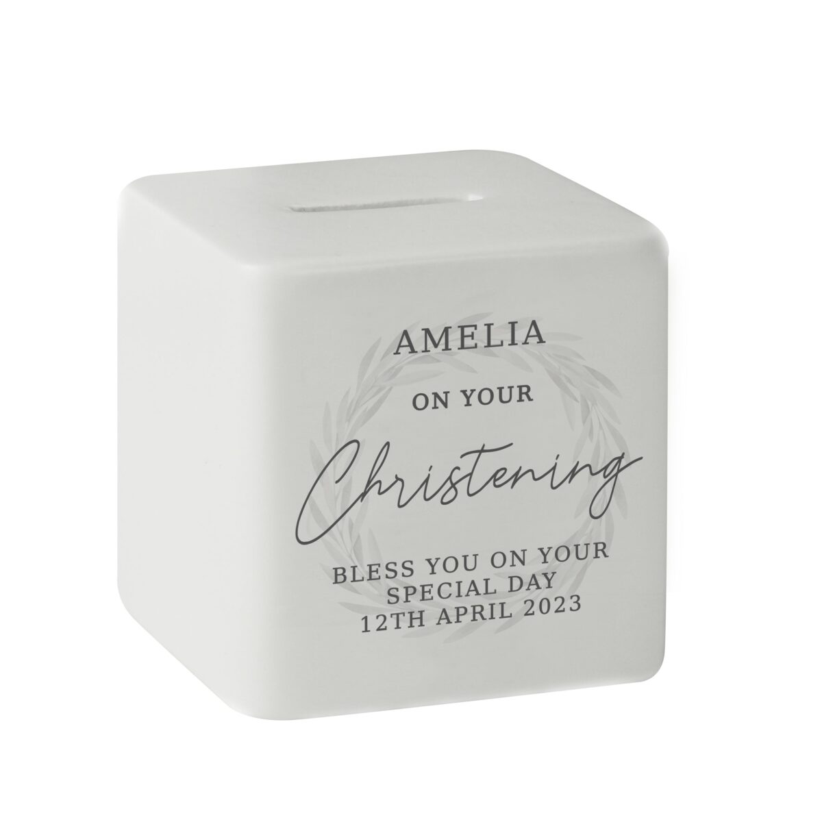 Personalised Christening Ceramic Square Money Box: 6 - Money Boxes By Gift Moments