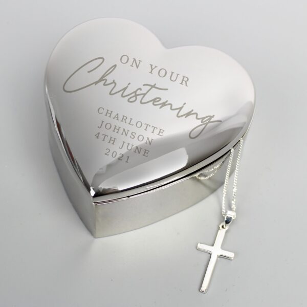 Personalised Christening Heart Trinket Box & Cross Necklace Set: 2 - Necklaces By Gift Moments