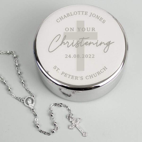 Personalised Christening Round Trinket Box & Rosary Beads Set: 2 - Trinket Boxes By Gift Moments