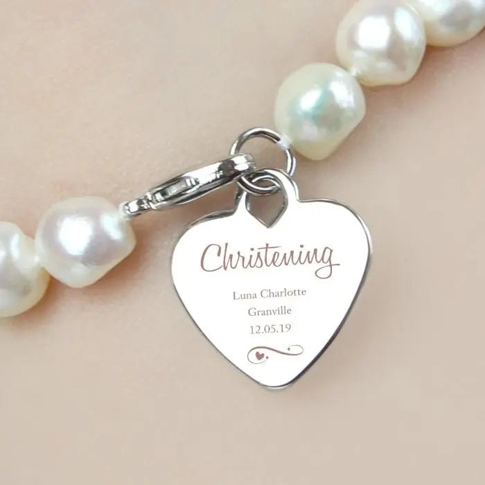 Personalised Christening Swirls & Hearts White Freshwater Pearl Bracelet: 1 - Bracelets By Gift Moments