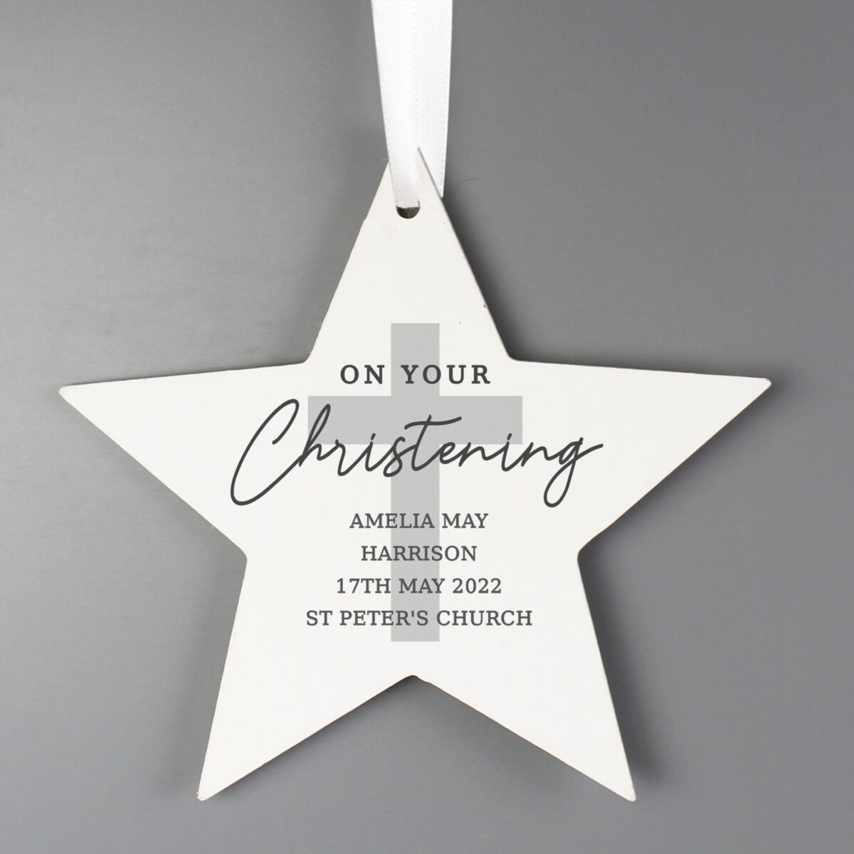 Personalised On Your Christening Wooden Star Decoration: 2 - Decorations By Gift Moments