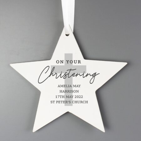 Personalised On Your Christening Wooden Star Decoration: 2 - Decorations By Gift Moments