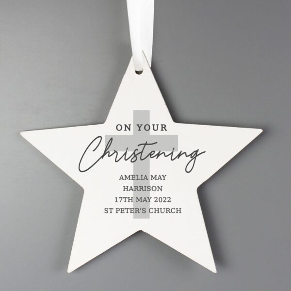 Personalised On Your Christening Wooden Star Decoration: 2 - Decorations By Gift Moments