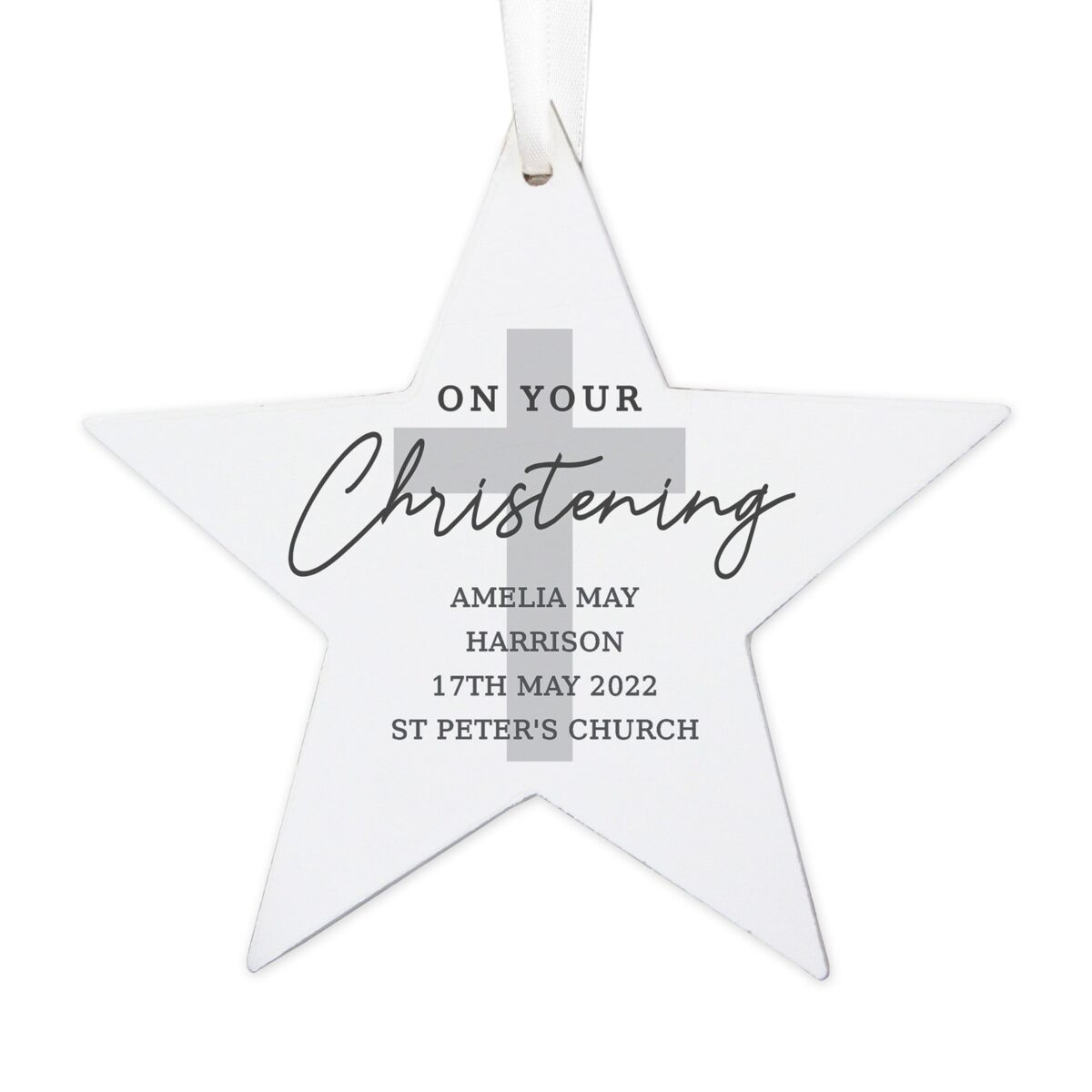 Personalised On Your Christening Wooden Star Decoration: 3 - Decorations By Gift Moments