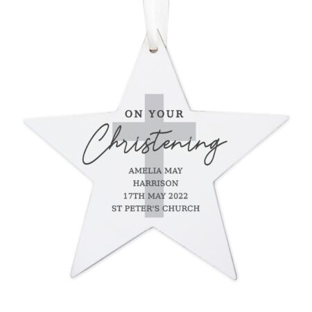 Personalised On Your Christening Wooden Star Decoration: 3 - Decorations By Gift Moments