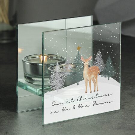 Personalised Christmas Deer Glass Tea Light Candle Holder: 3 - Candle Holders By Gift Moments