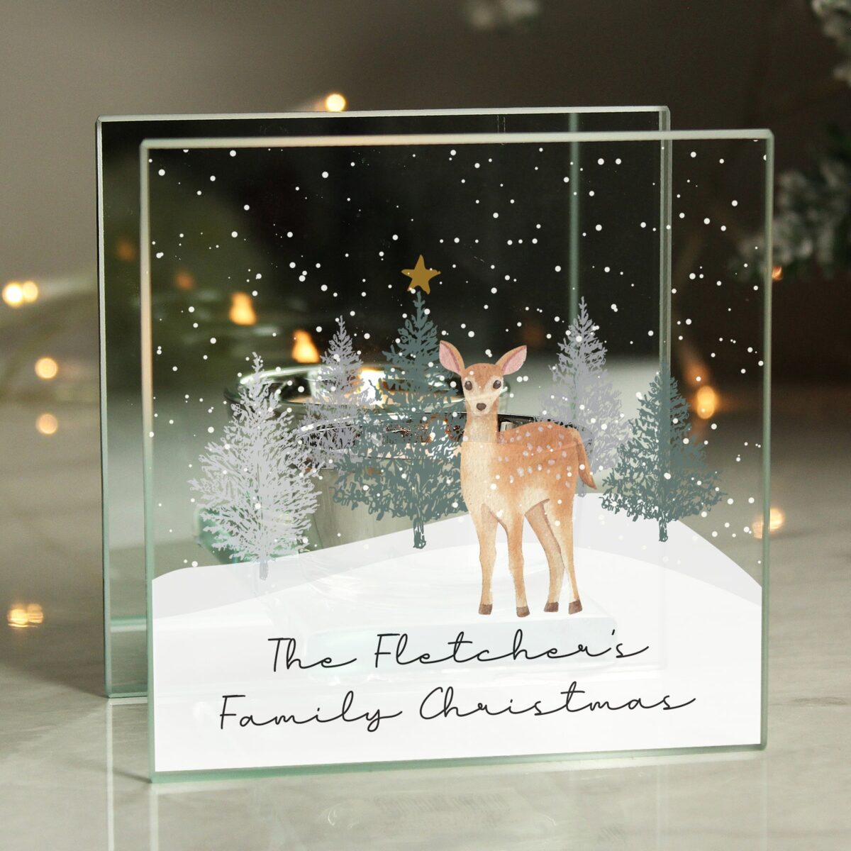 Personalised Christmas Deer Glass Tea Light Candle Holder: 2 - Candle Holders By Gift Moments
