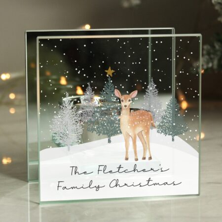 Personalised Christmas Deer Glass Tea Light Candle Holder: 2 - Candle Holders By Gift Moments