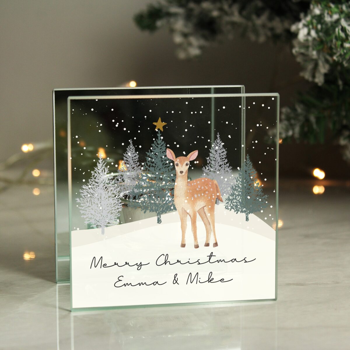 Personalised Christmas Deer Glass Tea Light Candle Holder: 1 - Candle Holders By Gift Moments