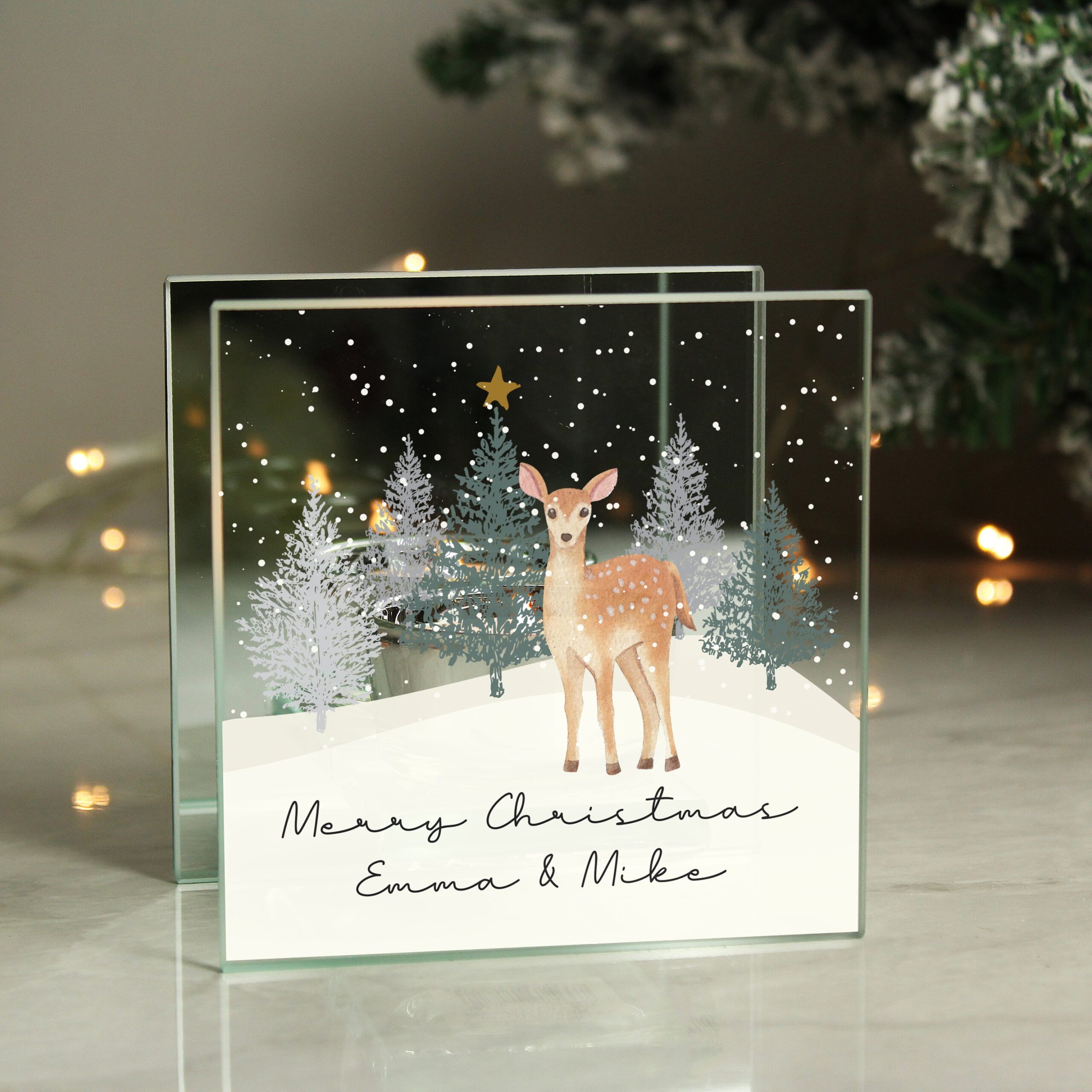 Personalised Christmas Deer Glass Tea Light Candle Holder: 1 - Candle Holders By Gift Moments