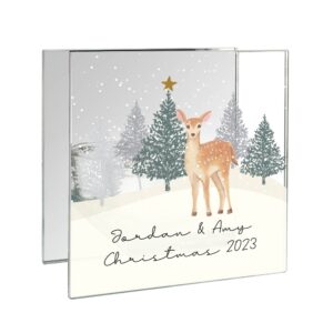 Personalised Christmas Deer Glass Tea Light Candle Holder: 5 - Candle Holders By Gift Moments