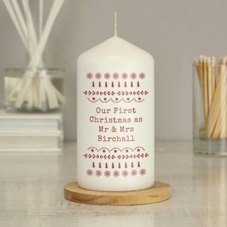 Personalised Christmas Fair Isle Pillar Candle: 4 - Candles By Gift Moments