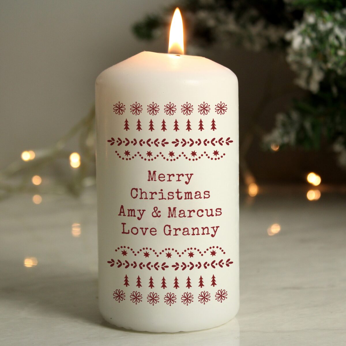Personalised Christmas Fair Isle Pillar Candle: 3 - Candles By Gift Moments