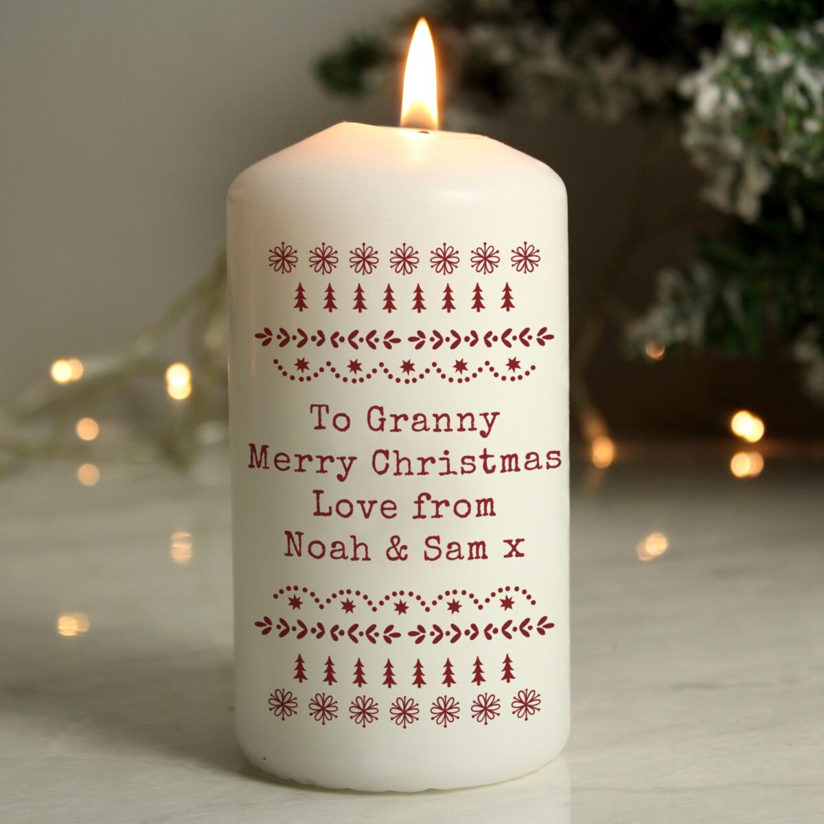 Personalised Christmas Fair Isle Pillar Candle: 1 - Candles By Gift Moments