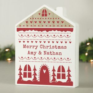 Personalised Christmas Fair Isle Wooden House Ornament: 1 - Ornaments By Gift Moments