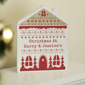 Personalised Christmas Fair Isle Wooden House Ornament: 3 - Ornaments By Gift Moments
