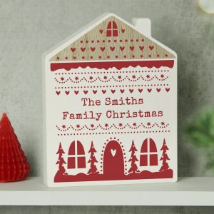 Personalised Christmas Fair Isle Wooden House Ornament: 2 - Ornaments By Gift Moments