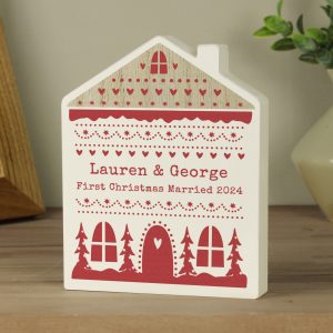 Personalised Christmas Fair Isle Wooden House Ornament: 4 - Ornaments By Gift Moments