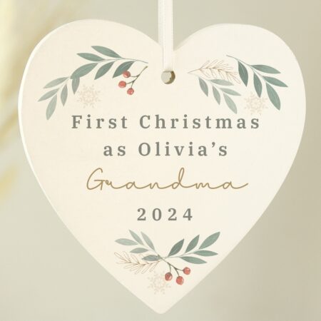 Personalised Christmas Foliage Hanging Heart Decoration: 4 - Christmas Decorations By Gift Moments