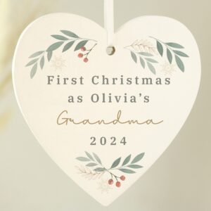 Personalised Christmas Foliage Hanging Heart Decoration: 4 - Christmas Decorations By Gift Moments