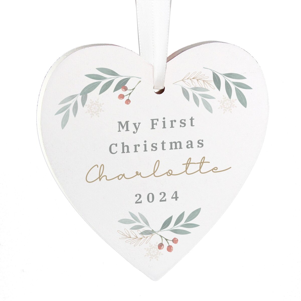 Personalised Christmas Foliage Hanging Heart Decoration: 5 - Christmas Decorations By Gift Moments