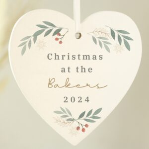 Personalised Christmas Foliage Hanging Heart Decoration: 2 - Christmas Decorations By Gift Moments