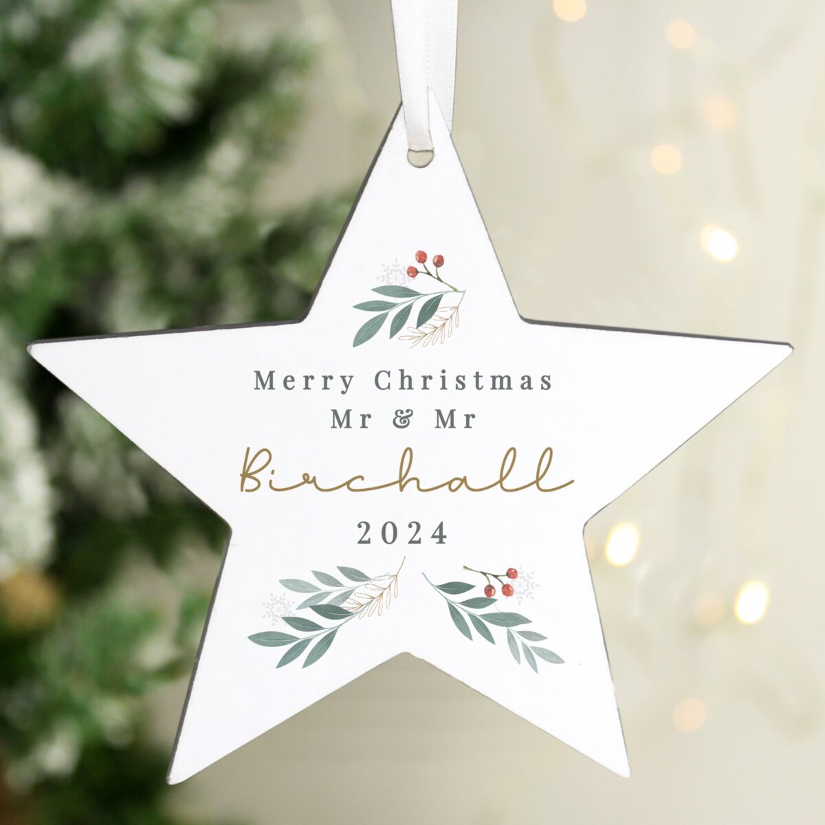 Personalised Christmas Foliage Hanging Star Decoration: 3 - Christmas Decorations By Gift Moments