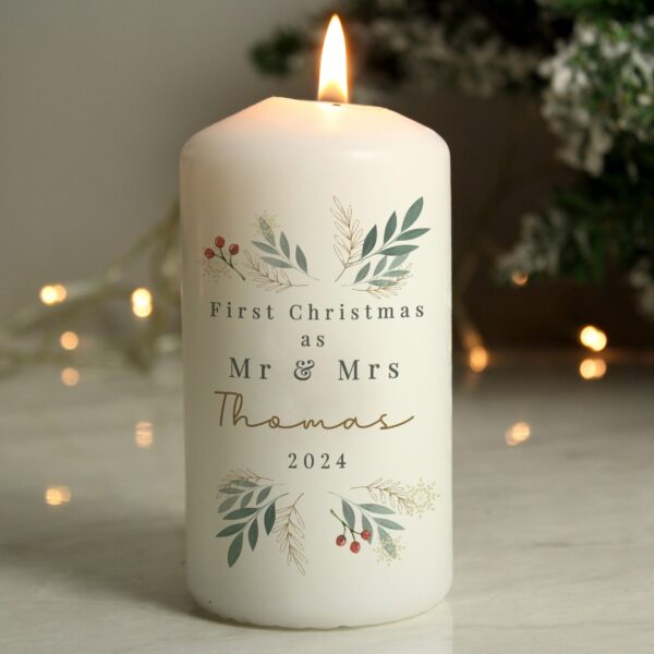 Personalised Christmas Foliage Pillar Candle: 2 - Candles By Gift Moments