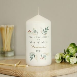 Personalised Christmas Foliage Pillar Candle: 4 - Candles By Gift Moments