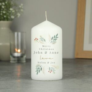 Personalised Christmas Foliage Pillar Candle: 3 - Candles By Gift Moments