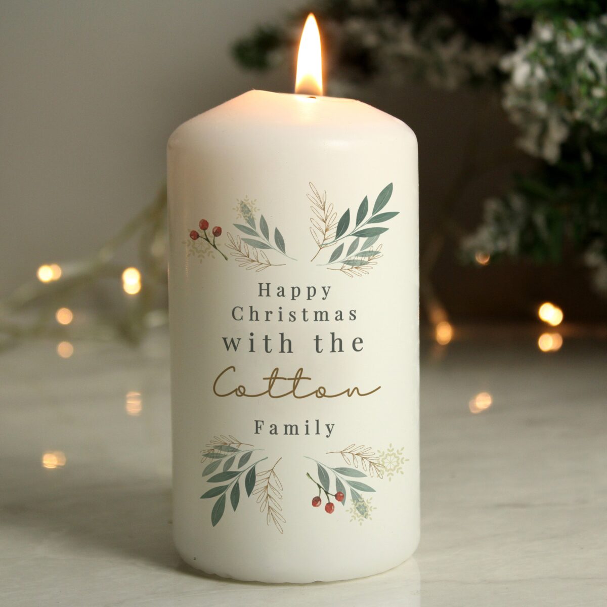 Personalised Christmas Foliage Pillar Candle: 6 - Candles By Gift Moments