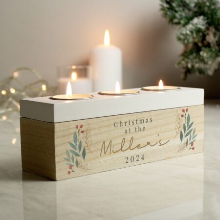Personalised Christmas Foliage Triple Tea Light Box: 2 - Candle Holders By Gift Moments